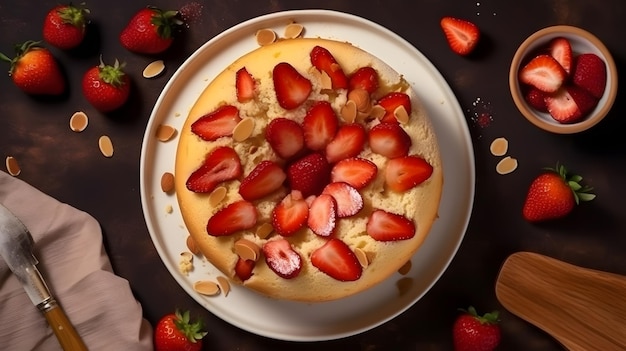 A plate of strawberries and oatmeal topped with strawberries.