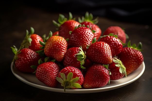 A plate of strawberries on a table