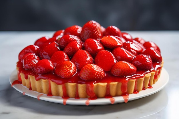 A plate of strawberries with a white plate that says strawberry jam.