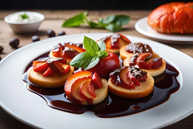 A plate of strawberry shortcake with a strawberry sauce