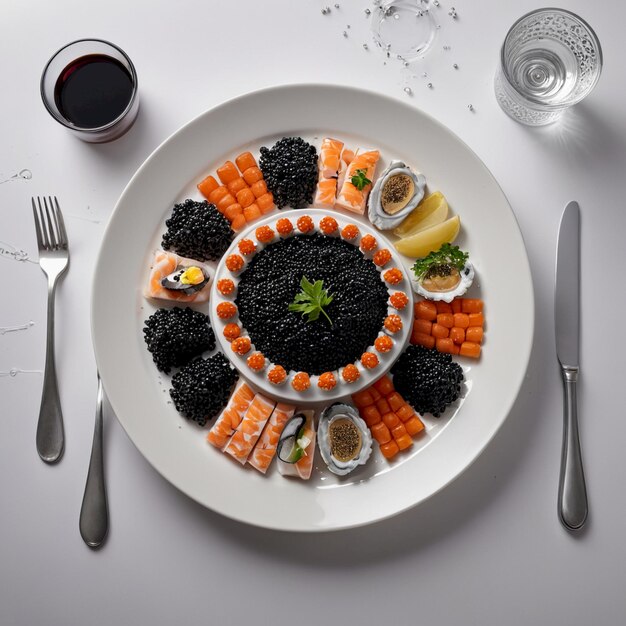 Photo a plate of sushi with a black top that says  sushi  on it