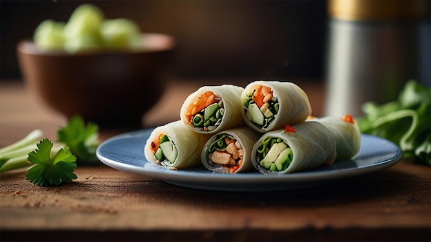 a plate of sushi with a bunch of vegetables on it