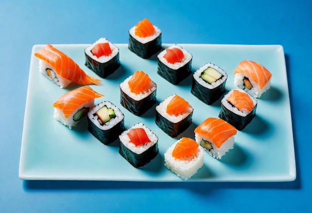 a plate of sushi with one that says sushi