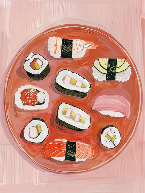 Photo a plate of sushi with a plate of sushi on it