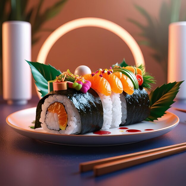 Photo a plate of sushi with a sushi on it