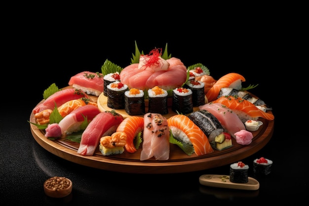 A plate of sushi with a variety of flavors.