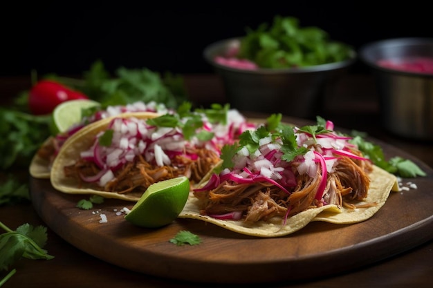 a plate of taco and tortillas with a green leaf on it