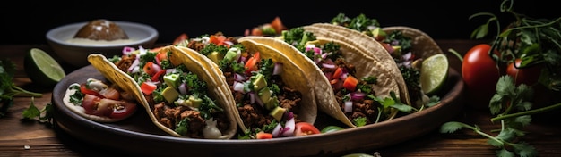 a plate of tacos with meat and vegetables