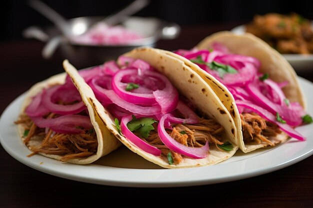 a plate of tacos with a spoon and a plate of taco