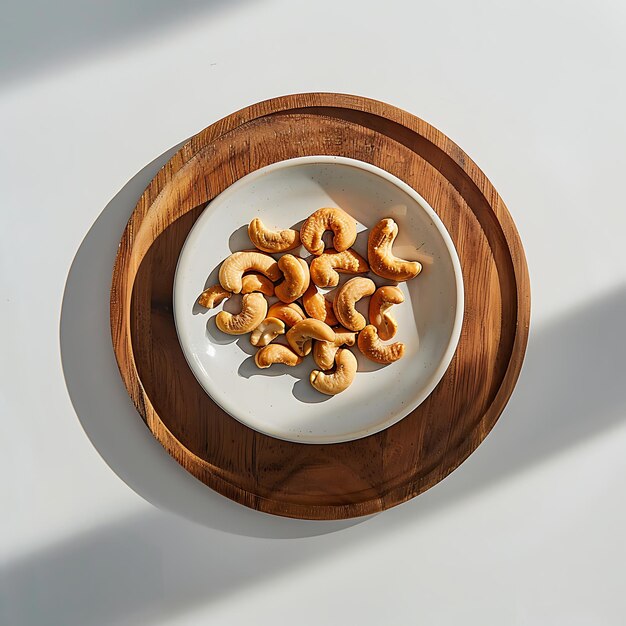 Photo plate of tasty cashew with on white background