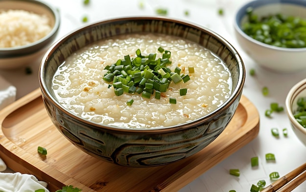 Plate of tasty Congee with on white background