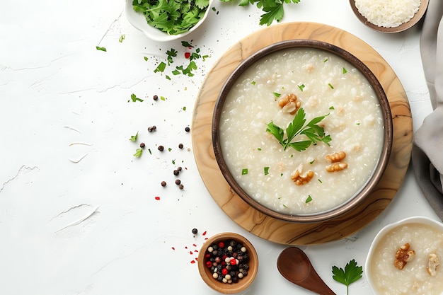 Photo plate of tasty congee with on white background