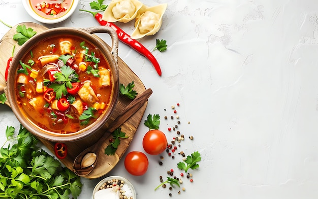 Plate of tasty Wonton soup with on white background