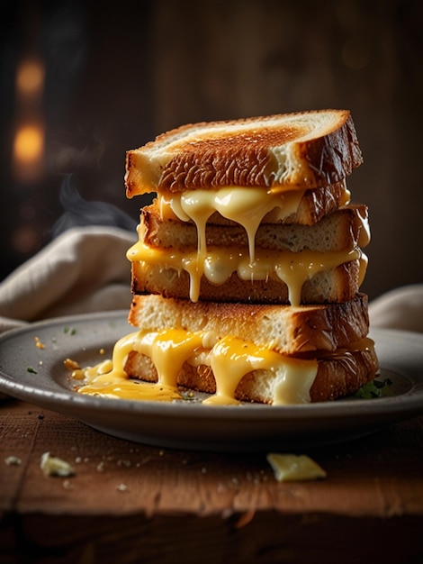 a plate of toasted bread with cheese and melted cheese