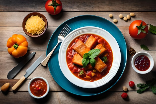 A plate of tofu with a side of cheese and tomatoes