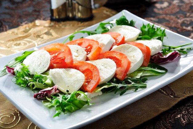 Plate of tomato,mozzarella and basil.