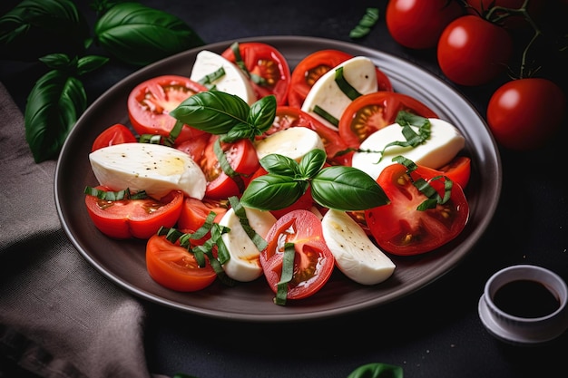 A plate of tomato, mozzarella, and mozzarella salad