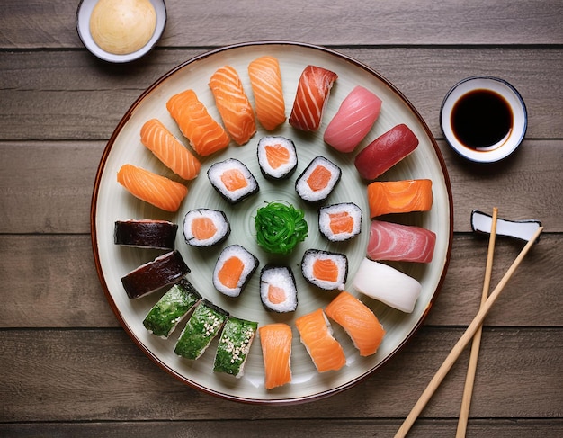 a plate of various types of sushi