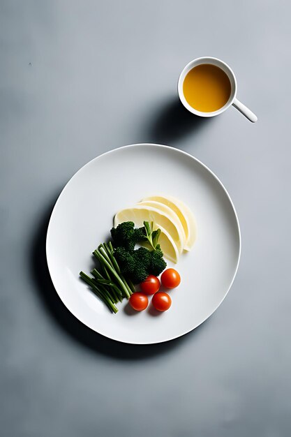 Photo a plate of vegetables and a cup of tea on a table