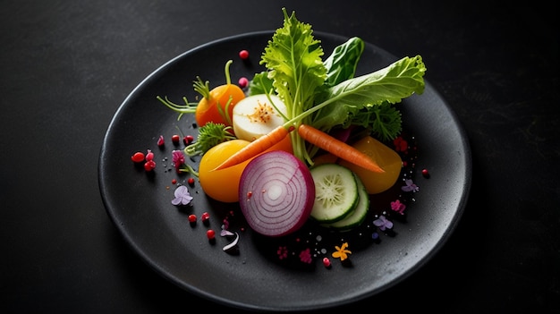 a plate of vegetables including radishes carrots and celery