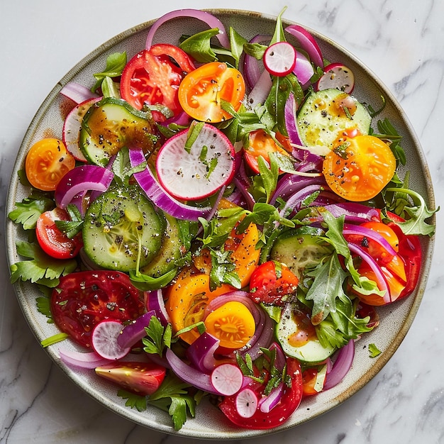 a plate of vegetables including radishes radishes and radishes