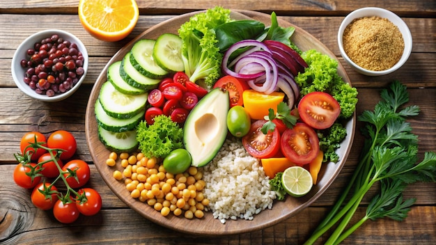 a plate of vegetables including rice rice and vegetables