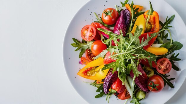 Photo a plate of vegetables including tomatoes peppers and greens