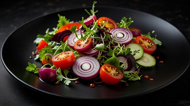 a plate of vegetables with radishes and tomatoes on it