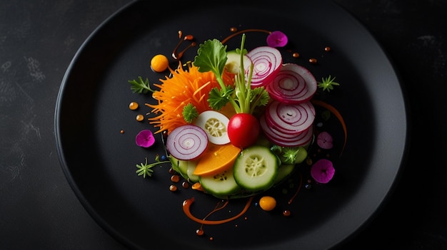 Photo a plate of vegetables with a variety of vegetables on it