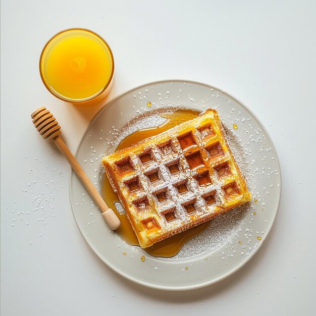 a plate of waffles with a fork next to it