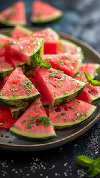 Photo a plate of watermelon with the word watermelon on it