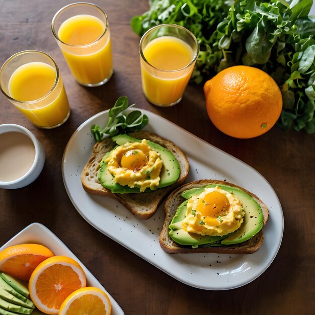 A plate with an appetizing breakfast