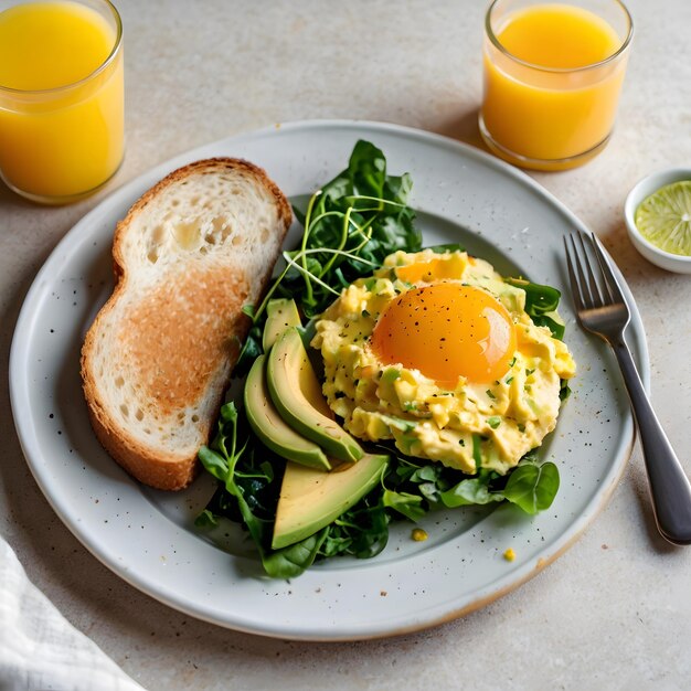 A plate with an appetizing breakfast