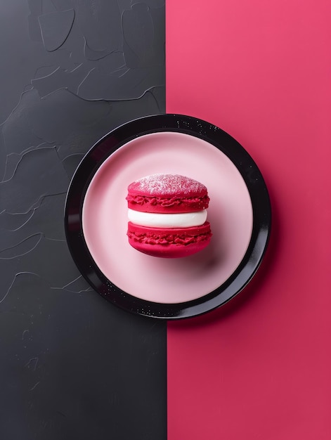 Photo a plate with a cake and a plate with a red background