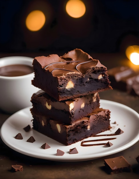 a plate with chocolate and dessert on it