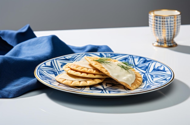 a plate with crackers and crackers on it next to a glass of wine