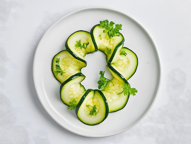 Photo a plate with cucumber slices on it and a white plate with cucumber slices on it