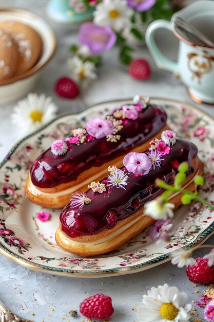 Photo a plate with donuts and a cup of coffee