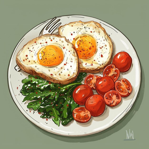 Photo a plate with eggs tomatoes and tomatoes on it