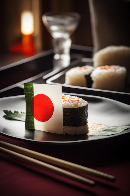 A plate with a flag that says japan on it