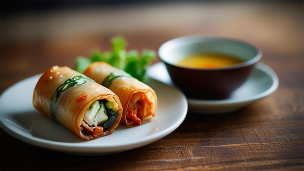 Photo a plate with food and a bowl of soup on it