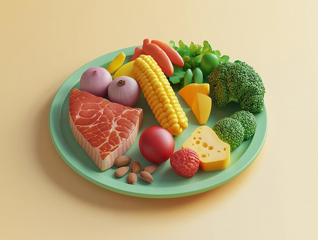 Plate with food items arranged in 3D for a Food Day banner design