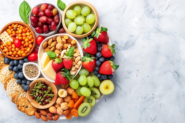 Plate with food near dry fruits