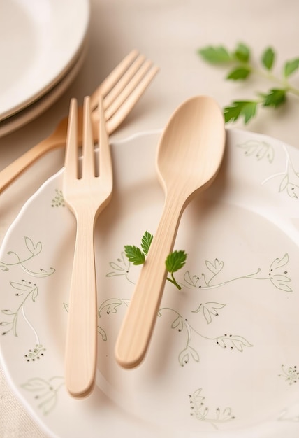 Photo a plate with a fork and a fork on it next to a plate with parsley