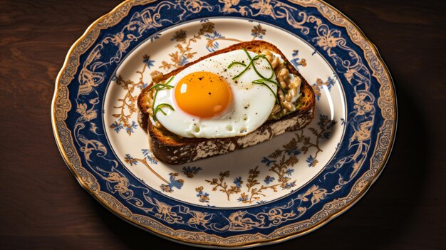 Photo a plate with a fried egg on it is on a table