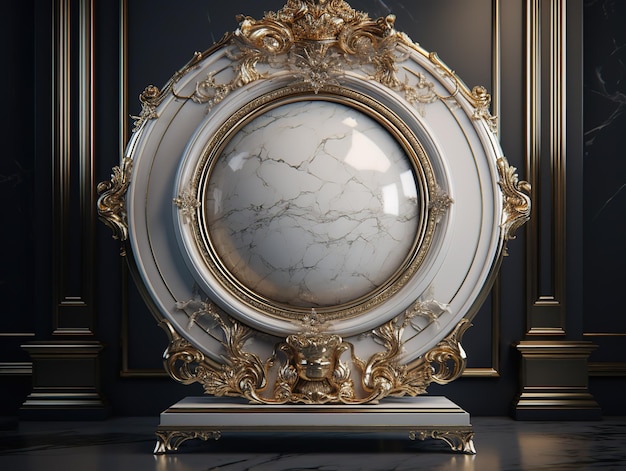 A plate with a gold rim and a white marble plate with gold trim.