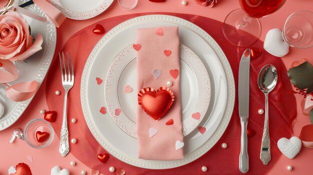 a plate with a heart shaped napkin and a fork on it