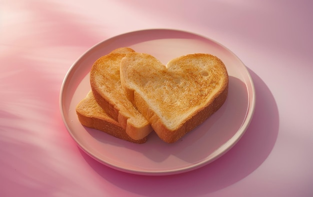 plate with a Heartshaped toast on the pastel background professional food photo ai generated