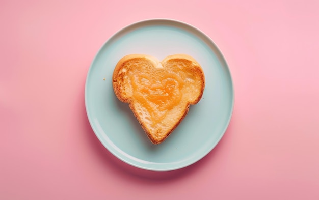 plate with a Heartshaped toast on the pastel background professional food photo ai generated