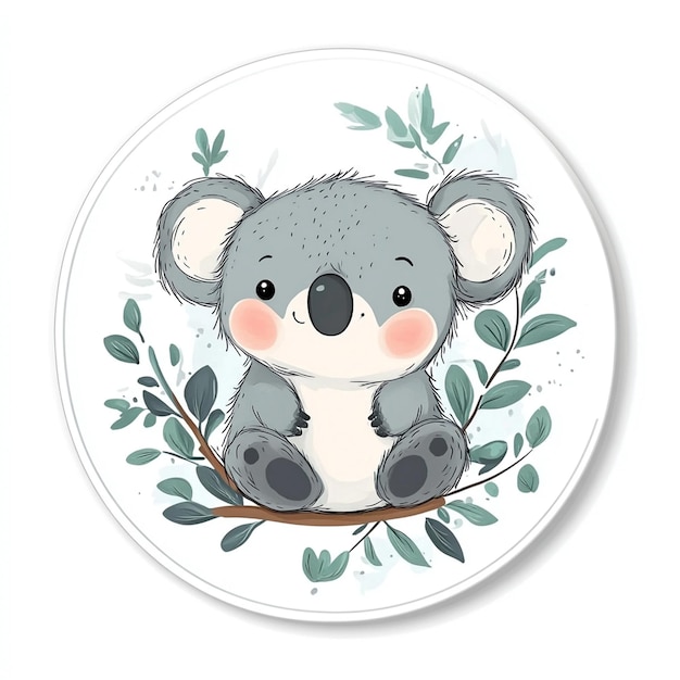 a plate with a koala on it and a floral pattern on it